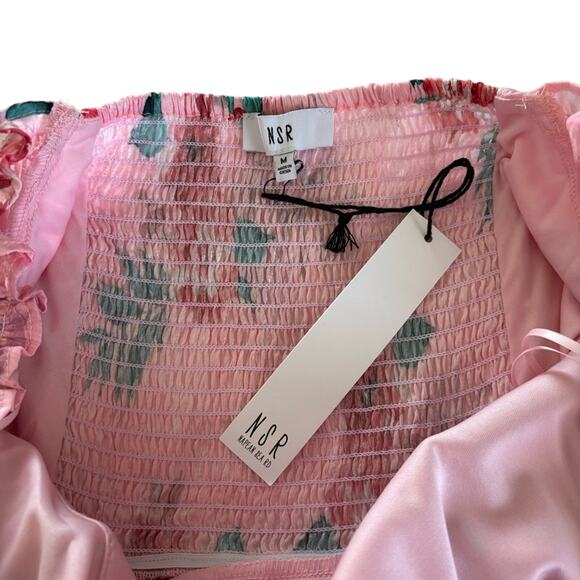 NSR Women’s Pink Tropical Floral Print Tie Front Mini Dress Size Medium NWT - Picture 5 of 11